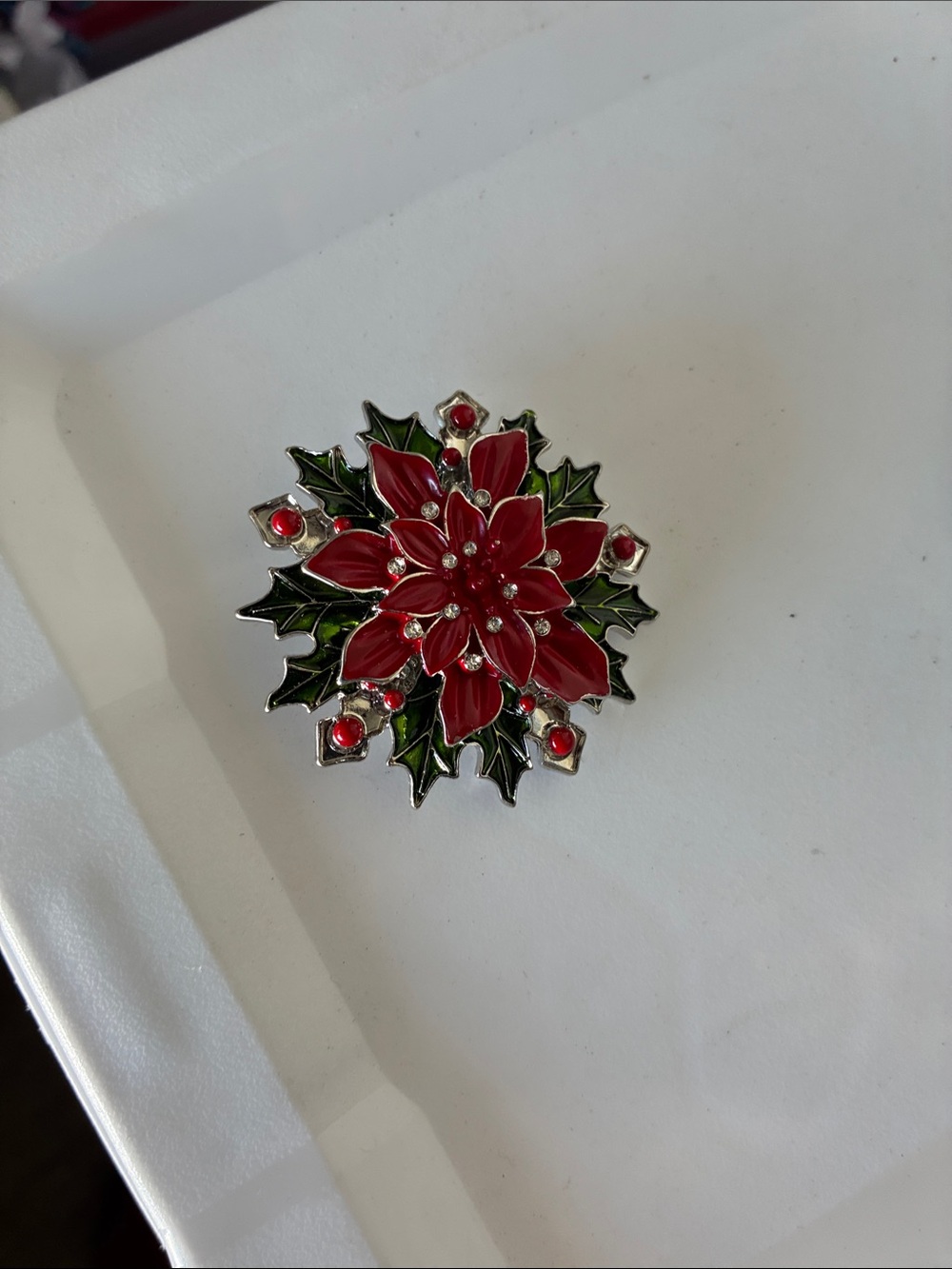 Red Poinsettia Holiday Brooch - Women Accessories